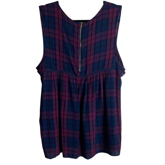 Knox Rose Size Xl Tank Top Plaid High Neck Lace Inlet Boho Layering Blue Pink - Picture 4 of 9